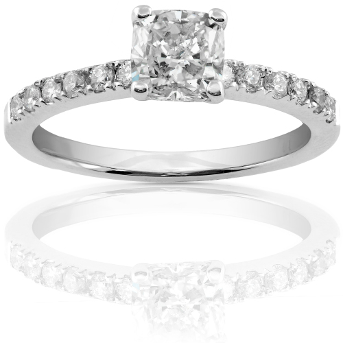 Cushion Cut Diamond Ring in 14k White Gold 1 1/4ct TW